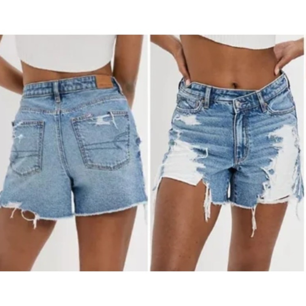 AMERICAN EAGLE AEO Highest Rise Baggy Shorts DESTROYED RIPPED DENIM sz 000